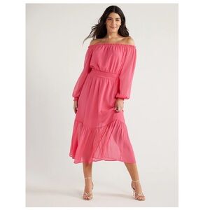 Off the Shoulder Dress with Blouson Sleeves